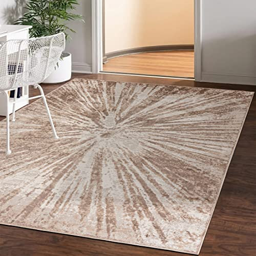 Mazovia Abstraktes Vintage Designer Teppich - Kurzflor - Weich Teppich für Wohnzimmer, Esszimmer - ÖKO-TEX Wohnzimmerteppich - Teppiche Beige 200 x 300 cm