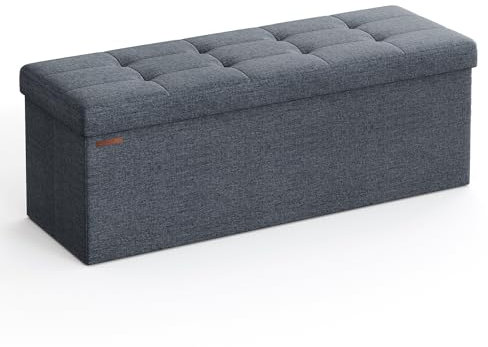 SONGMICS Sitzhocker mit Stauraum, klappbare Sitzbank, 38 x 110 x 38 cm Fußbank, Aufbewahrungsbox, bis 300 kg belastbar, für Wohnzimmer Schlafzimmer Flur, nebelblau LSF077Q01
