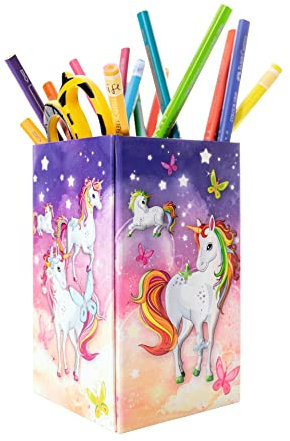 HERMA 19731 Stiftehalter mit Einhorn Motiv, faltbar, stabile Pappe, Schreibtisch Stifteköcher für Mädchen & Jungen, rechteckiger Stiftebecher für Buntstifte, Marker, Bleistifte, Make-Up Pinsel