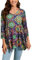 Enmain Camiseta Mujer Manga 3/4 Top Túnica Larga Cuello de Pico Blusa Elegante y Cómoda Talla Grande Tops Estampadas T Shirt para Mujeres,Violeta 1,M