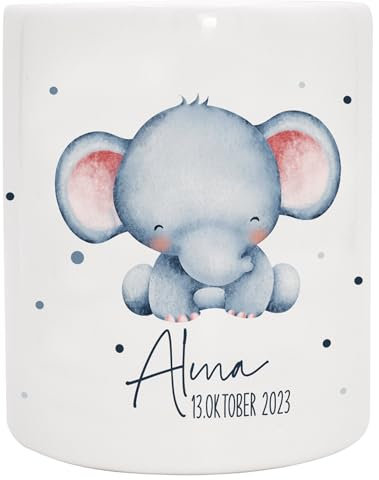 VERSCHENKICH Spardose für Kinder personalisiert - Geschenk für Kinder - Geburtstag, Weihnachten, Geburt - Spardose für Kinder mit Tiermotiv & eigenem Namen für Jungen & Mädchen (Spardose Elefant)