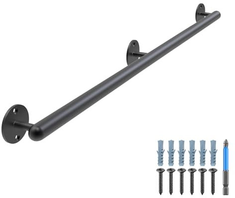 Dolibest Handlauf Metall, 122cm Treppenhandlauf Edelstahl Schwarz Wandhandlaufe Geländer Treppengeländer 3.3cm Runde Metallgriff Barrierefrei Sicherheitsgriff für Jüngere/ältere, Innen & Außen Gehweg