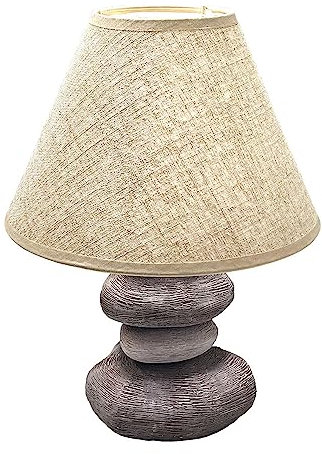 etc-shop Tischlampe Schlafzimmer Beistellleuchte braun Leselampe modern, Schreibtischleuchte Steinoptik Textil Schirm, Keramik grau, 1x E14, DxH 25x33,5 cm