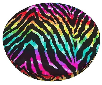 TEMKIN Bunte Regenbogen Zebra Samt Barhocker Abdeckung Runde Hocker Kissen Abdeckung Hocker Stuhl Abdeckung, Elastisch Dicker Elastischer Stoff Waschbar