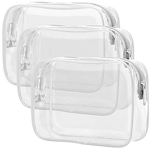 3 Stück Reise Kosmetiktasche Durchsichtig PVC Transparent Kulturtasche, Wasserdicht Make-up Tasche Flugzeug Beutel Waschtasche, Wiederverwendbar Kulturtasche Reisezubehör Für Damen Herren (Weiß)