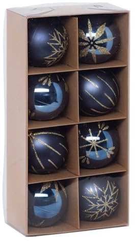 ATMOSPHERA CREATEUR D'INTERIEUR Christbaumkugeln Colorama de Noël 8er-Set aus recyceltem Kunststoff D 8 cm blau Gold