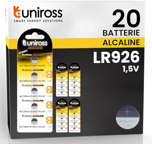 Uniross Batterie AG7 / LR926 / LR927 / G7 / LR57 / 195/395 1,5 V Alkaline Knopfzellen - 20 Batterien