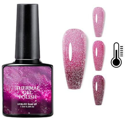 Colour Changing Gel Nail Polish, Long Lasting Quick Dry UV LED Soak Off Gel Varnish, Shimmering Pink Nail Paint DIY Nail Art Manicure at Home Salon, Gift for Women