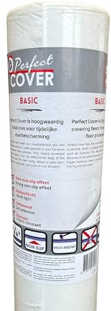 Perfect Cover Super Abdeckvlies – Extra starke Malerfolie & selbstklebendes Abdeckvlies flüssigkeitsdicht – Malervlies für Renovierung, Bau & Bodenschutz – recycelbar (0,65m x 25m)