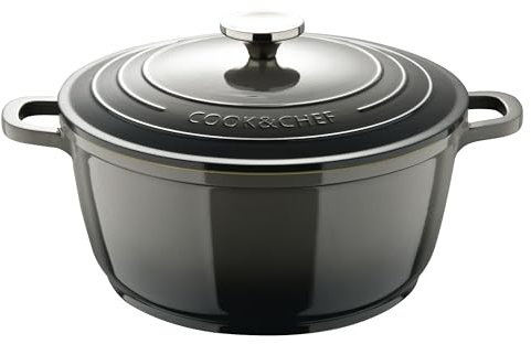 BERGNER E Xcalibur Grey – Canco mit 20 cm Deckel – geschmolzenes Aluminium – innen cremefarbene Beschichtung – außen grau – Induktionspunkt – Edelstahl