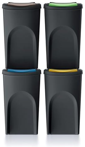 Set 4 cubos de basura KEDEN SORTIBOX 100% plástico reciclado, negro, 140L