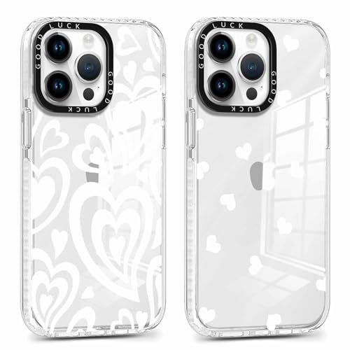 Xylota 2 Stück Transparent Handyhülle für iPhone 12 Pro Max 6,7 Hülle, Durchsichtig Aesthetic Liebesherz Muster Case, Weich Silikon Dünn TPU Stoßfeste Kratzfest Schutzhülle Frauen Mädchen Mode Cover