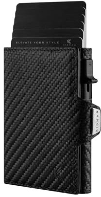 KIDMAN Phoenix I Echtleder Slim Wallet mit Alucase und Münzfach I Portmonee mit RFID I Kreditkartenetui mit Kartenhalter I Mini Geldbörse für Männer I Kartenetui für bis zu 7 Karten I Carbon