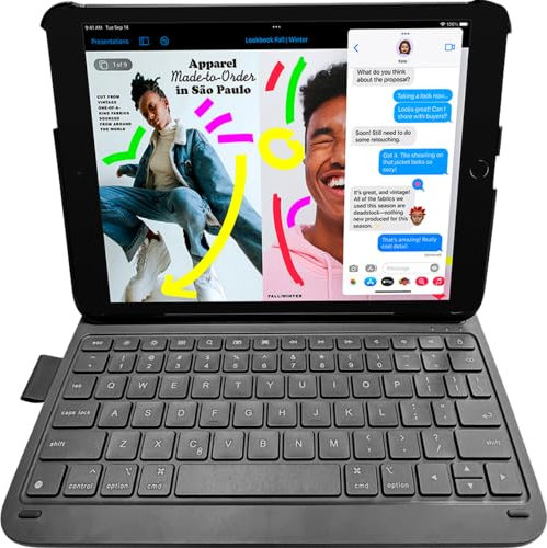 DEQSTER Slim PRO Keyboard 10,2 für iPad 10,2 (7./8./9. Gen.) - Tastatur Hülle - Bluetooth - QWERTZ - Deutsches Layout