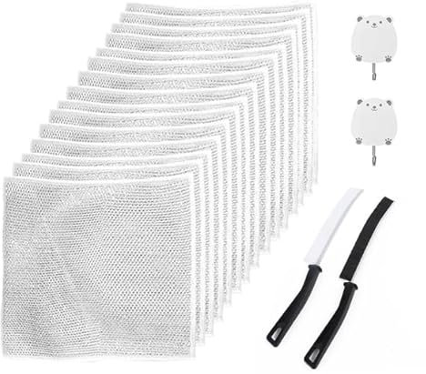 15 Unidades Paños De Estropajo De Cobre, Paños De Limpieza De Alambre Reutilizables Con 2 Cepillo De Limpieza Cepillo Para Limpiar Juntas Para Cozinha, Pratos