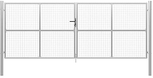 Mengtu Gartentor Zauntor Gitterzaun Doppelflügeltor Gartentür Doppeltor Zauntor Zauntür Hoftor Gartenpforte Einfahrtstor Metalltor Einzeltor Tor 415 x 200 cm Silbern Garten Möbel