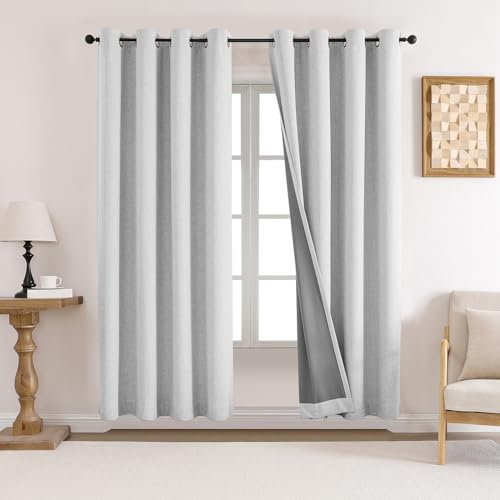 Loyala 100 % Verdunkelungsvorhänge für Schlafzimmer, Leinenvorhänge, 183 cm lang, 2 Paneele, Verdunkelungsvorhänge für Wohnzimmer, wärmeisoliert, Raumverdunkelung, Weiß, 132 x 183 cm
