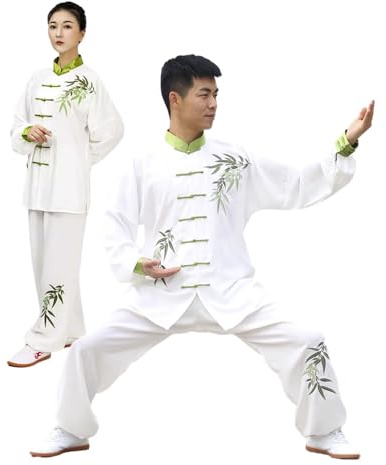 Hand Embroidery Unisex Tai Chi Uniform Cotton Chinese Kung Fu Wear Martial Arts Suit for Men and Women (Green, L)