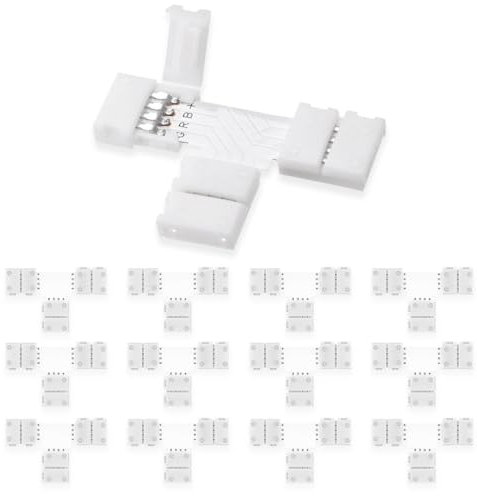 UBRAVE LED Strip Verbinder,12 Stücke 10mm 4 Polig LED Strip Eckverbinder-T Förmige, LED Schnellverbinder für 10mm Breit SMD 5050 RGB LED Streifen Stripes, LED Streifen Flexibel Verbindungskabel