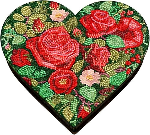 zeyunty 5D Diamond Painting Schmuckkästchen Aufbewahrungsbox Holz, DIY Diamant Malerei Schmuckaufbewahrung Schmuck Organizer Box, Malen nach Zahlen Tischdeko Geschenke (Herz 01)