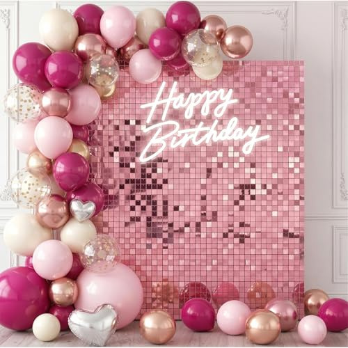 Pink Shimmer Wall Backdrop,24 Square Sequin Glitter Panels for Party Wall Decorations,Sparkle Photo Backdrop Panels for Wedding,Bachelorette Party&Birthday Decoration, Cover 4x6 Ft