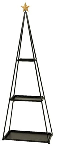 Magie di Natale Libreria a forma di albero di natale in ferro con 3 ripiani colore nero con stella in cima, h 172 cm
