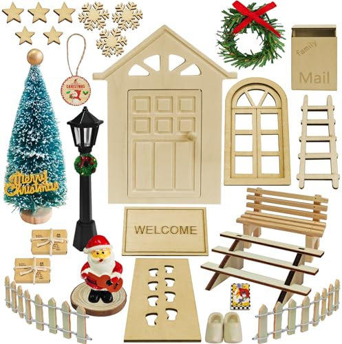 Yeelan Lot de 29 accessoires de porte de lutin - Accessoires de Noël - Avec sapin de Noël, bottes, boîtes aux lettres, empreintes de pieds de lutin - Cadeaux pour enfants