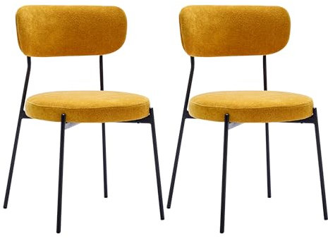 Duhome Esszimmerstühle Küchenstuhl 2er Set Polsterstuhl Wohnzimmerstuhl aus Boucle Polsterstoff und Metallbeine, Gelb