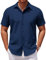 COOFANDY Mens Shirts Summer Business Casual Short Sleeve Regular Fit Dress Formal Smart Casual Shirts Basic Classic Solid Color Top Navy Blue M