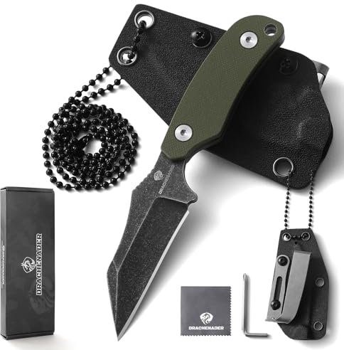 DRACHENADER Cuchillo de cuello funda Wharncliffe Small con acero D2, Full Tang Pequeño mini cuchillo de outdoor perfecto para senderismo y EDC
