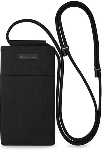 Adore June Sacoche Bandoulière Move Compatible avec 6-6,3 Pouce Smartphones (comme iPhone 17 Pro, iPhone Air, 16e, 16Pro, Galaxy S25, Pixel 10 Pro), Sangle Réglable, Noir