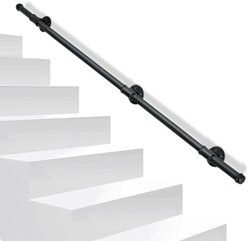Daromigo Handlauf Treppe, Geländer Treppengeländer Innen & Außen, Handlauf Schwarz, Wandhandlauf Inklusive Montagematerial, Treppe Wandhalter Haltegriff Stange, für Treppen, Brüstung, Balkon (150 cm)