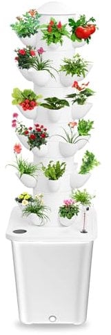 PTSZNGS Hydroponic Growing Tower, Vertical Planter Tower with 10L Tank & 6 Layers, Soilless Cultivation System for Herbs Fruits Vegetables, Indoor Hydroponics Growing Kit for Home School Projects Wh