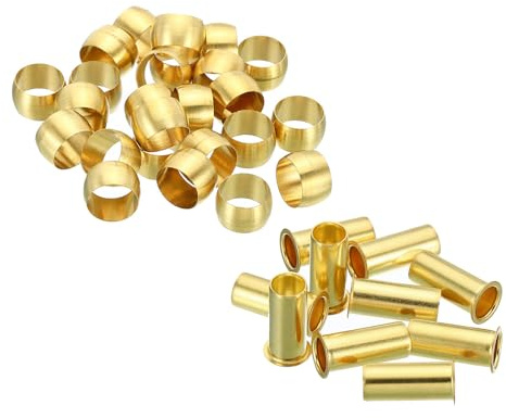 YOKIVE 20 Pcs Brass Ferrule & Insert Fitting, Compression Sleeves Ferrule Hose Insert Support Kits, Great for Air Water Tubes (Brass Tone, 8mm Tube OD)