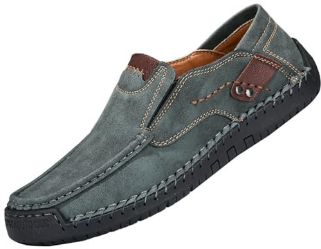 Mocasines de cuero para hombre, informales, sin cordones, para caminar, negocios, vestir, suela suave, antideslizantes, zapatos de trabajo, mocasines para conducir, Green, 39 1/3 EU