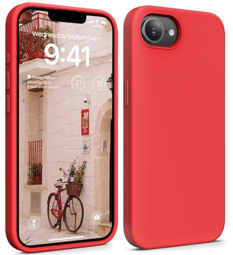 OIIAEE Compatible with iPhone 16e Case (2025) 6.1 Inch, Soft Ultra Slim Protective Shockproof Liquid Silicone Phone Case Cover with Anti-Scratch Microfiber Lining,Red