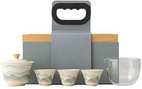 Kung-Fu-Teeservice aus Gras und Holz, Grau, Set aus Keramik-Teekanne mit Deckel [Grau]