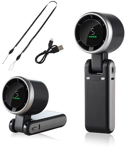 Mini ventilateur portatif avec batterie rechargeable USB - Petit ventilateur turbo - Jusqu'à 12 heures - 3 en 1 - Pour cou et table - Noir