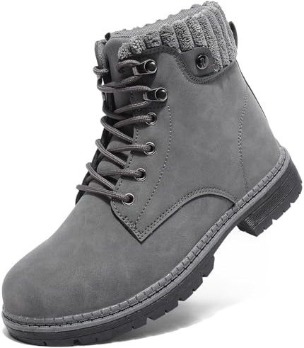 VTASQ Stivali Donna Inverno Scarpe da Neve Impermeabili Stivaletti Pelliccia Stringate Outdoor Stivali da Trekking Caldi Snow Boots GR.37-42 Grigio-41EU