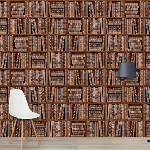 SPECUFX Wallpaper Photo 3D Effect Library Books Vintage 3D Picture Living Room PVC Waterproof Wall Stickers Wall Decor 100x70cm