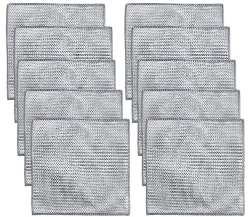 YEVON Double Layer Wire Dishwashing Rags - 10 Pcs Reusable Non Scratch Cleaning Cloths 20x20cm - Multipurpose Steel Wool Cleaning Cloth For Kitchen, Sink, Stove Top and Dishes