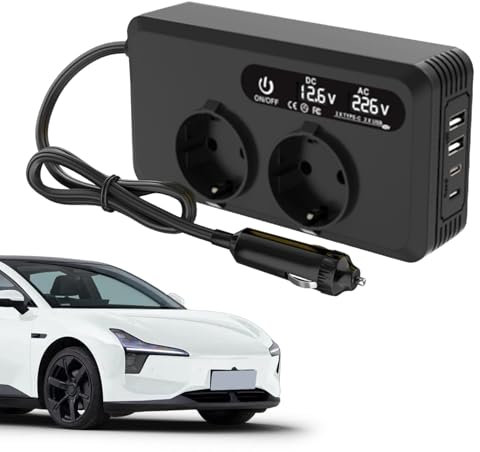Inversor de Coche 200W - Toma de Carga para Batería y Enchufe - Cargador para Viajes Adaptador Versátil para Pequeños Electrodomésticos Portátiles Drones