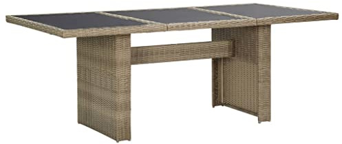 WKIEQACO Mesa de comedor de jardín, color marrón, 200 x 100 x 74 cm, cristal y ratán polivinílico, mesas para exteriores