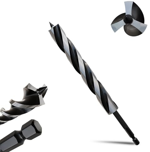 METOTY 18mmx230mm Auger Drill Bit Extra Long Drill Bits，6.35mm Hex Shank for Wood with Quick Change - 3-Cutter Design with Dual-Flute for Fast Chip Removal, Fits Hardwood, Softwood, PVC, Drywall