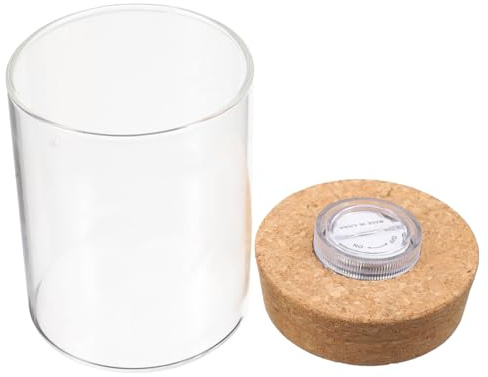 Mikrolandschaftsflasche und LED aus Borosilikatglas mit Holzdeckel | Transparentes Design, Glatte Oberfläche, für Pflanzen oder LED Teelicht, Büro und Badezimmer