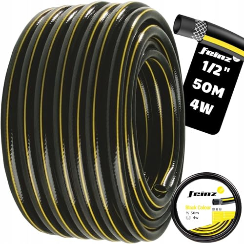 FEINZ Tubo da Giardino 1/2' 50M - Tubo per Irrigazione Rinforzato Flessibile in PVC a 3 Strati, Anti-piega e Resistente ai Raggi UV, Tubo per Acqua per Giardino, Prato, Piante - Nero