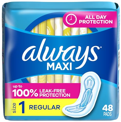Always Maxi Feminine Pads Without Wings for Women, Size 1, Regular Absorbency, Unscented 48 Count