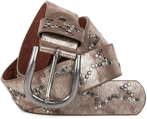 styleBREAKER Nietengürtel mit dezentem Stern Nieten Design und Schlangen Print im Vintage Look, kürzbar, Unisex 03010054, Farbe:Antik-Gold, Größe:90cm