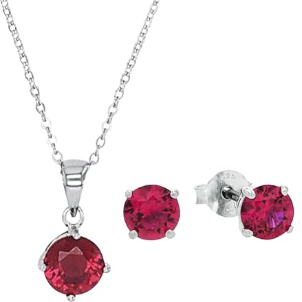 Amor Set 925 Sterling Silber Damen Multisets, mit Zirkonia synth., 42 cm, Pink, Kommt in Schmuck Geschenk Box, 9965021
