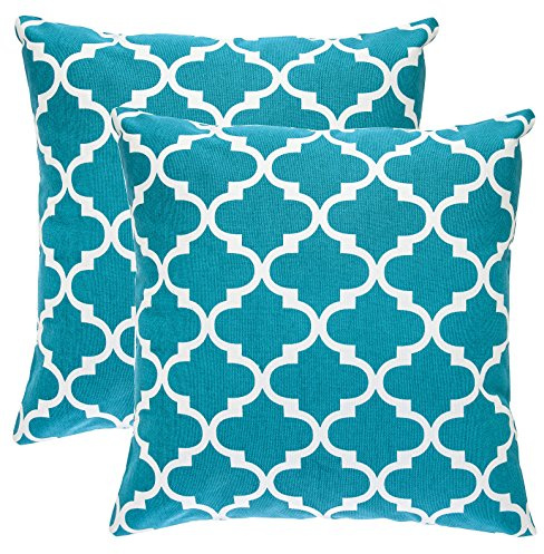 TreeWool Dekorativer Kissenbezug (55 x 55 cm, Blaugrün) Trellis Design 100% Baumwolle (2er Pack)
